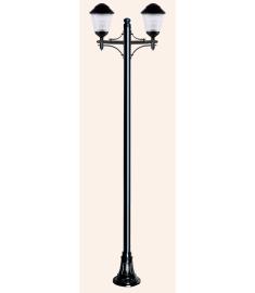 Double Arm Outdoor Light Pole with 25 cm Tiered Globe