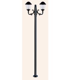 Double Arm Outdoor Light Pole with 25 cm Tiered Globe, Flange Base