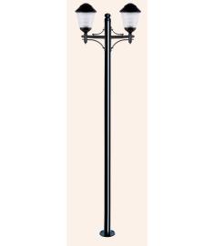 Double Arm Outdoor Light Pole with 25 cm Tiered Globe, Flange Base