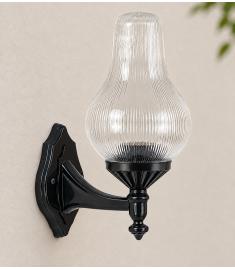 Single Arm Outdoor Wall Light with Teardrop Prismatic Globe