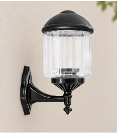 Single Arm Outdoor Wall Light with Teardrop Prismatic Globe