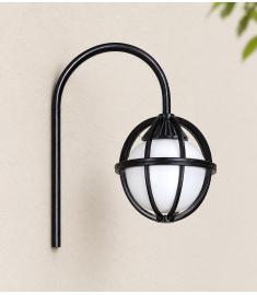 Outdoor Wall Light with Single Curved Arm, 20 cm Opal Globe