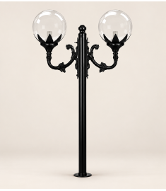 Single Leaf Arm Outdoor Light Pole with 25 cm Globe, Flange Base, Short