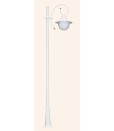 Single Arm Outdoor Light Pole with 25 cm Opal Globe, Angled Arm and Tube Base