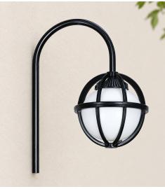 Outdoor Wall Light with Single Curved Arm, 25 cm Opal Globe
