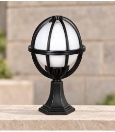 Outdoor Pillar Light with 25 cm Opal Globe, Hexagonal Base