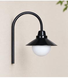 Outdoor Wall Light with Single Curved Arm, 20 cm Opal Globe, Shade