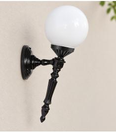 Single Arm Outdoor Wall Light with 20 cm Opal Globe