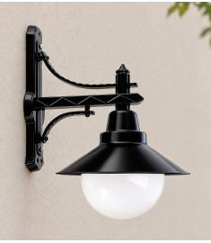 Single Arm Outdoor Wall Light with 25 cm Opal Globe, Shade