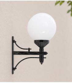 Single Arm Outdoor Wall Light with 25 cm Opal Globe