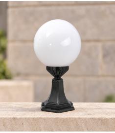 Outdoor Pillar Light with 25 cm Opal Globe, Hexagonal Base, Ribbed, 3/8 Threaded