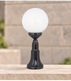 Outdoor Pillar Light with 25 cm Opal Globe, Long Round Base, Ribbed, 3/8 Threaded