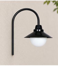 Outdoor Wall Light with Single Curved Arm, 25 cm Opal Globe, Shade