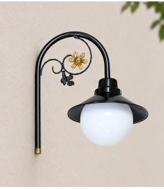 Outdoor Wall Light with Single Curved Arm, 25 cm Opal Globe, Shade