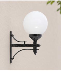 Single Arm Outdoor Wall Light with 25 cm Opal Globe