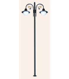 Double Curved Arm Outdoor Light Pole with Shade, Flange Base