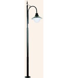 Single Curved Arm Outdoor Light Pole with Shade, Flange Base