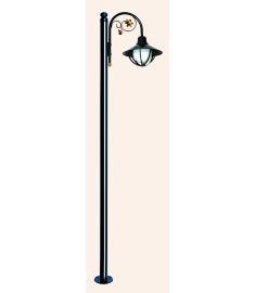 Single Curved Arm Outdoor Light Pole with 20 cm Globe, Flange Base