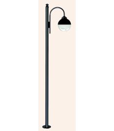 Single Curved Arm Outdoor Light Pole with Clear Globe, Flange Base