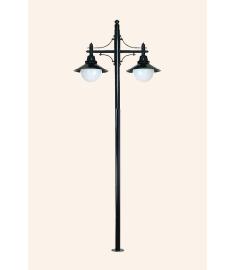 Double Arm Outdoor Light Pole with 25 cm Opal Globe, Shade, Flange Base, Inverted