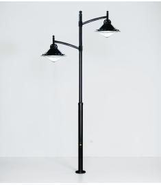 Double Arm Outdoor Light Pole with Tiered Globe, Shade
