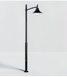 Single Arm Outdoor Light Pole with Tiered Globe, Shade