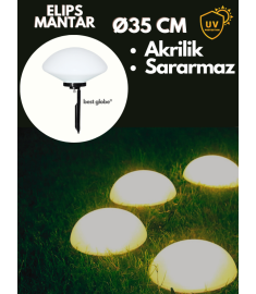 Garden Stake Light with 35 cm Elliptical Opal Acrylic Globe, Tube Base, Ribbed, 60 mm Tube