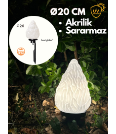 Garden Stake Light with 20 cm Opal Acrylic Globe, Tube Base, Ribbed, 60 mm Tube