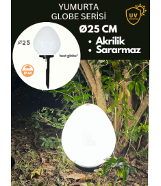 Garden Stake Light with 25 cm Egg Opal Acrylic Globe, Tube Base, Ribbed, 60 mm Tube