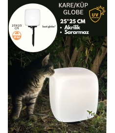 Garden Stake Light with 25 cm Cube Opal Acrylic Globe, Tube Base, Ribbed, 60 mm Tube