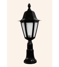 Outdoor Pillar Light with Lantern, Hexagonal Base, Long Round Base