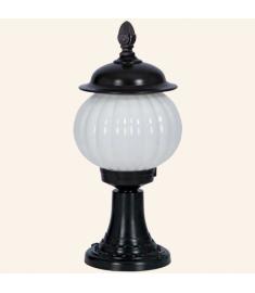 Outdoor Pillar Light with Lantern, Shade, Flush Base, Beaded