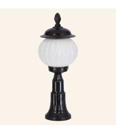 Outdoor Pillar Light with Lantern, Shade, Flush Base, Long Round Base