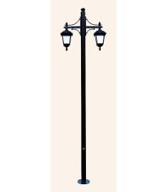 Double Arm Outdoor Light Pole with Lantern, Flange Base, Inverted