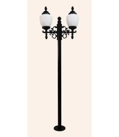 Double Arm Outdoor Light Pole with Globe, Flange Base