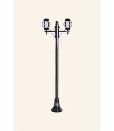 Double Arm Outdoor Light Pole with Lantern, Cast Base, Hexagonal Base