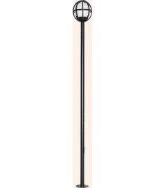 Single Arm Outdoor Light Pole with 20 cm Opal Globe and Flange Base