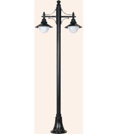 Double Arm Outdoor Light Pole with 25 cm Opal Globe, Shade, Inverted