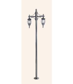 Double Arm Outdoor Light Pole with Lantern, Flange Base, Inverted