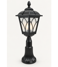 Outdoor Pillar Light with Lantern, Long Round Base