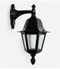 Single Arm Outdoor Wall Light with Teardrop Lantern, Hexagonal Base, Inverted